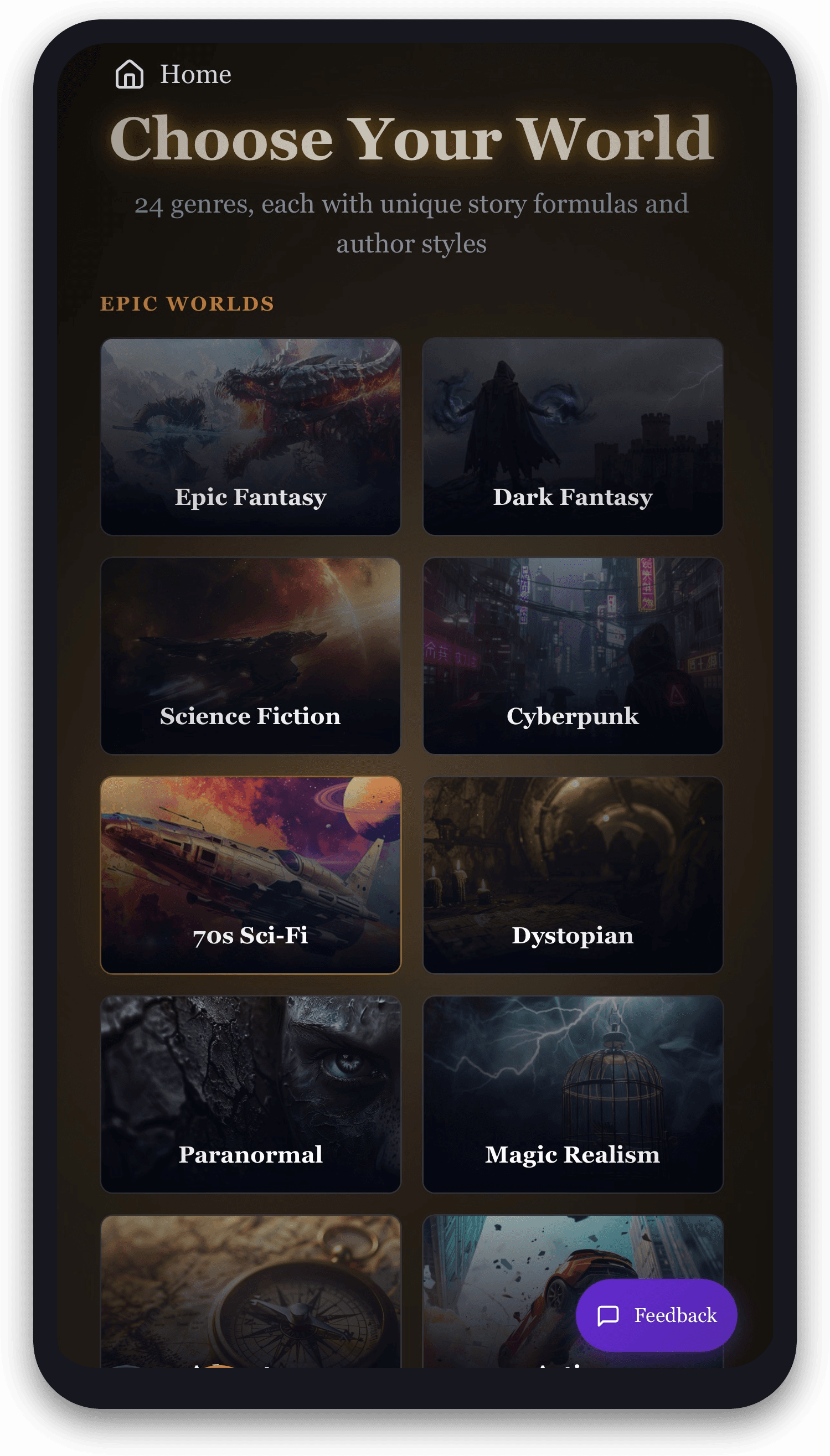 24 genres, each with its own story formulas and author styles.