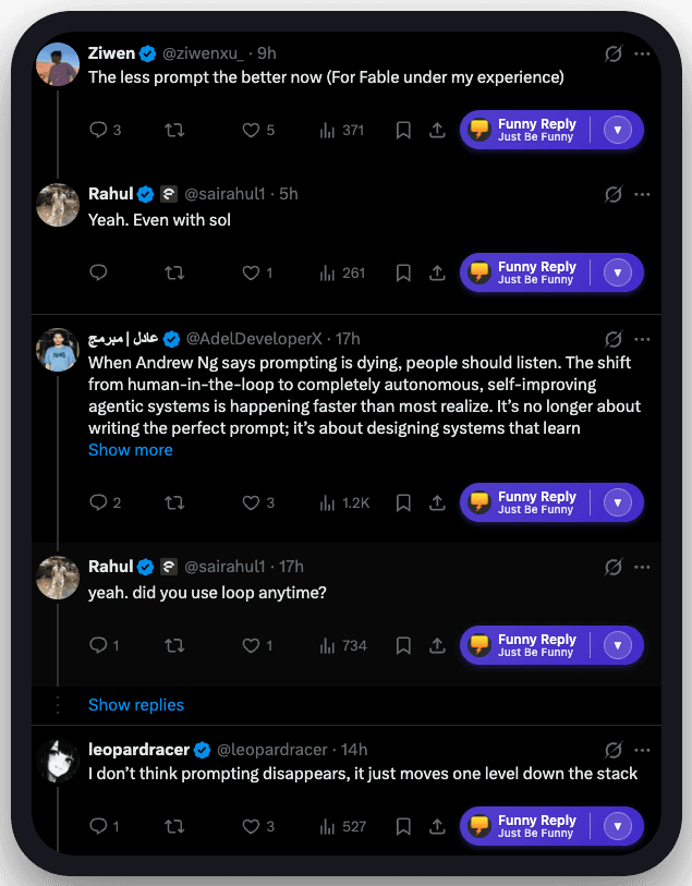 Quiply appears inside the X feed, ready whenever a post deserves a better reply.