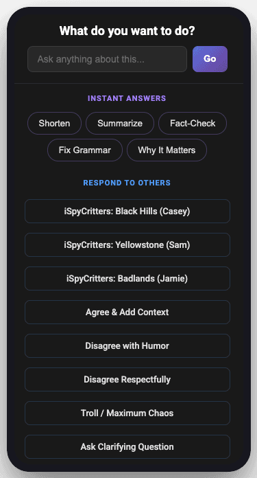 Three funny reply options to pick from—grab your favorite and post.