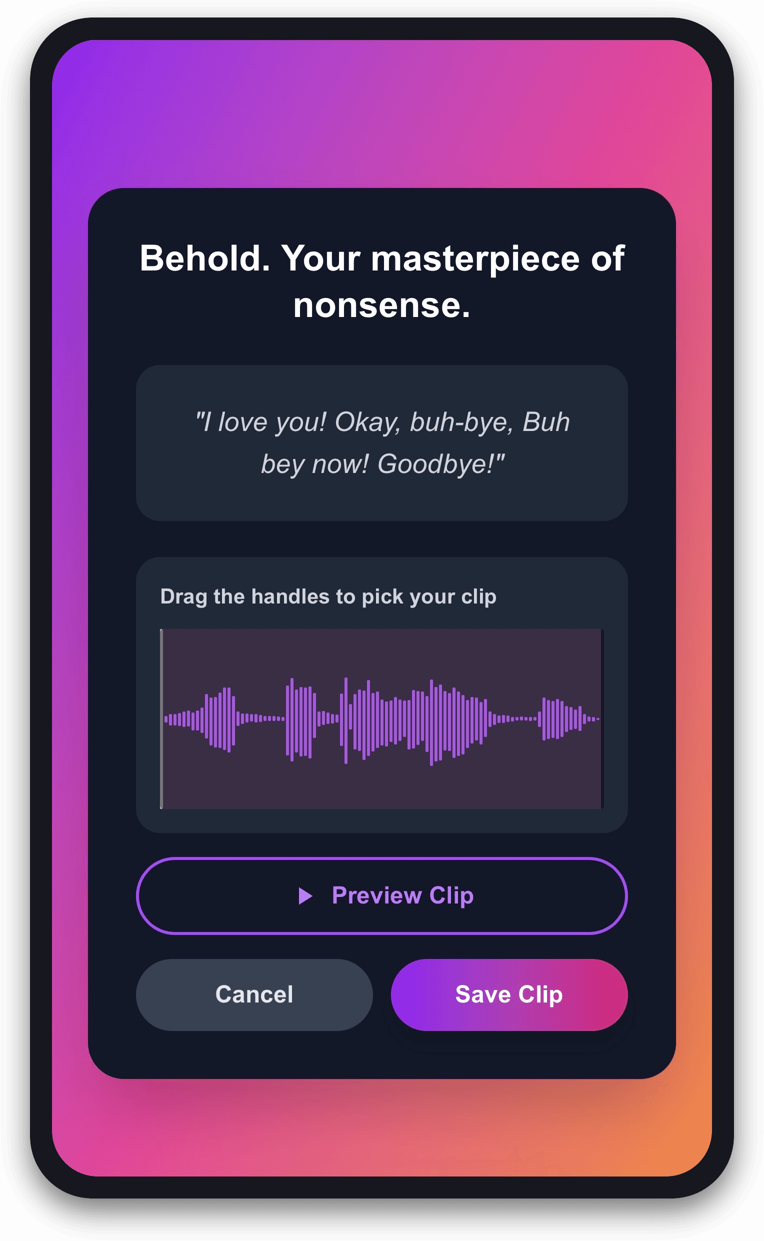 Trim the clip with the waveform editor before saving.